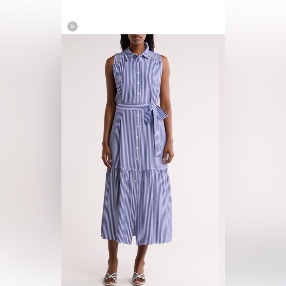 Tommy Hilfiger Blue and White Striped Midi Dress